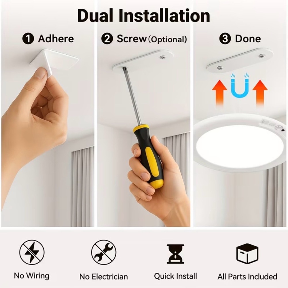 2 Pack Rechargeable LED Ceiling Light With Motion Sensor, 3 Lighting Options - Picture 4 of 5